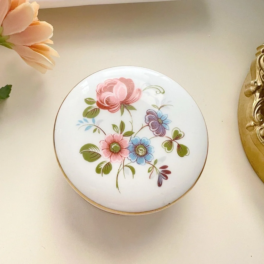 Vintage Queensway Floral Bone China Trinket Jewelry Box